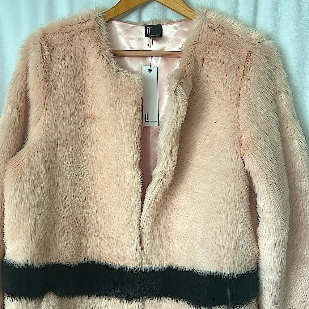 Love Token NWT Pink Teddy Stripe Shaggy Cozy Chic Style Jacket Coat **Sz L** 🧸🧸 Size L - Image 3