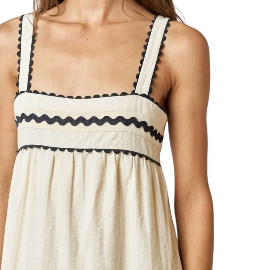 LALAVON Cotton Boho Isla Wavy Breeze Tiered Maxi Dress Cream Black Size M Size M - Image 2