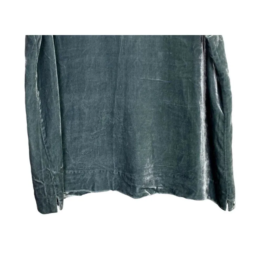 J.Crew Velvet Silk Sleeveless Tank Top Key Hole Back Button Scoop Neck PS Blue - Image 4