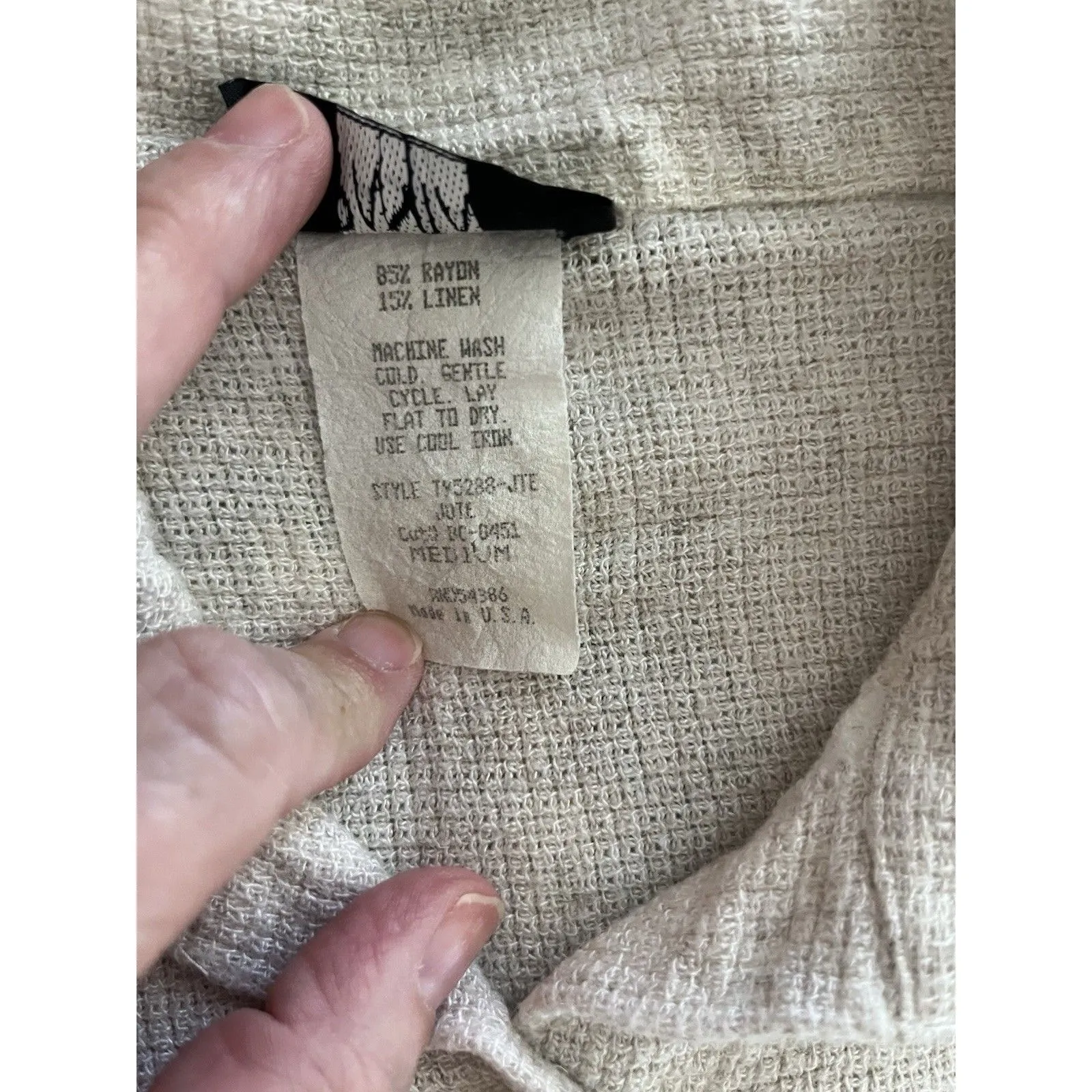 Vtg 90s Pasta USA Women's Sleeveless Button Up Shirt Cream Linen Blend Size M Tan Size M - Image 6