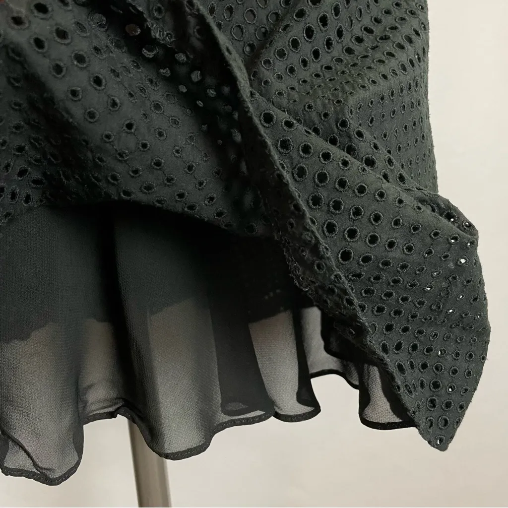 Akris Punto Skirt Eyelet Embroidery Lace Knee Length Cotton Size‎ 8 Zip-Up Black - Image 11