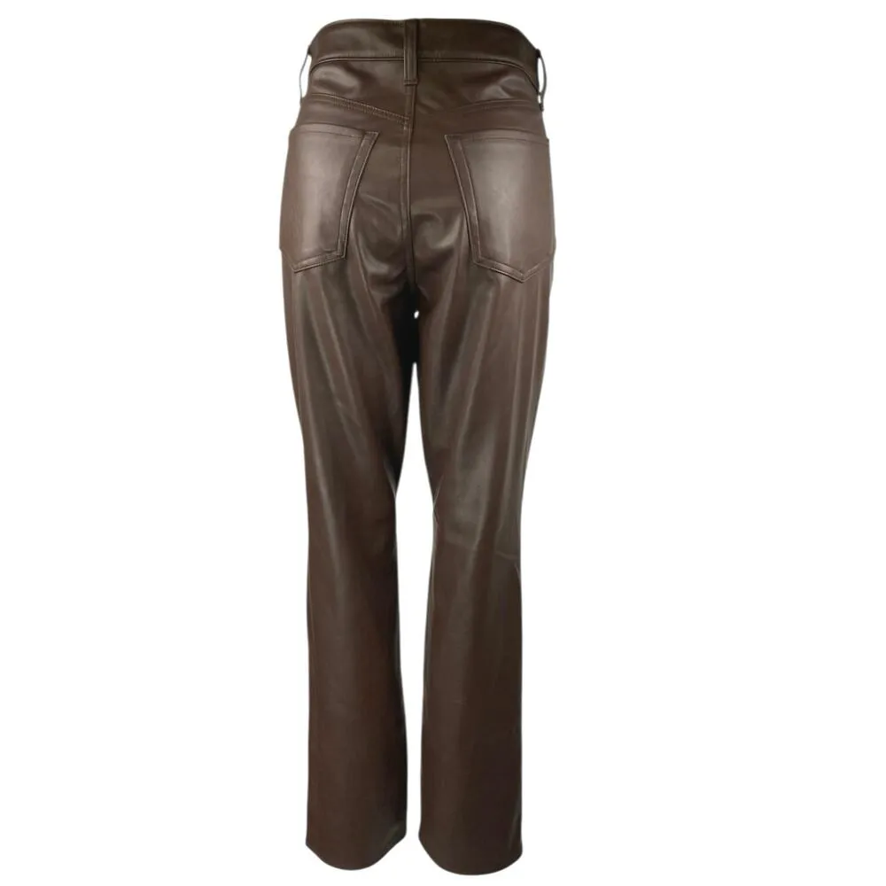 Old Navy High Rise Bootcut Faux Leather Women Brown Vegan Flare Trousers Pant 4T - Image 3