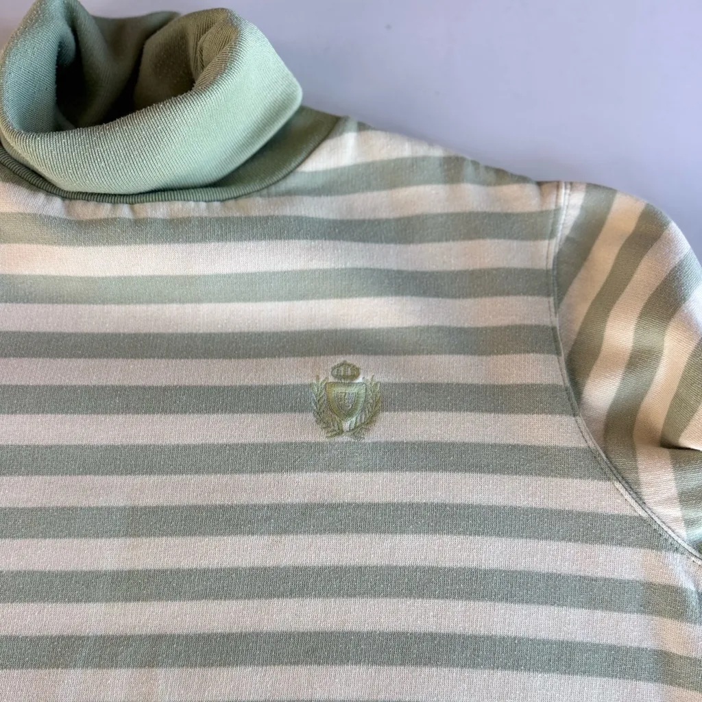 Vintage 90s Jaclyn Smith Sport Lime Green Yellow Stripe Turtleneck Sweatshirt L Size L - Image 5