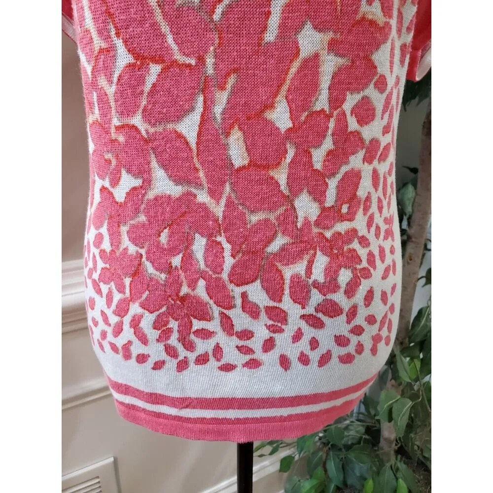 Investments Women White Pink Linen Round Neck Short Sleeve Top Shirt Size Large - Image 3