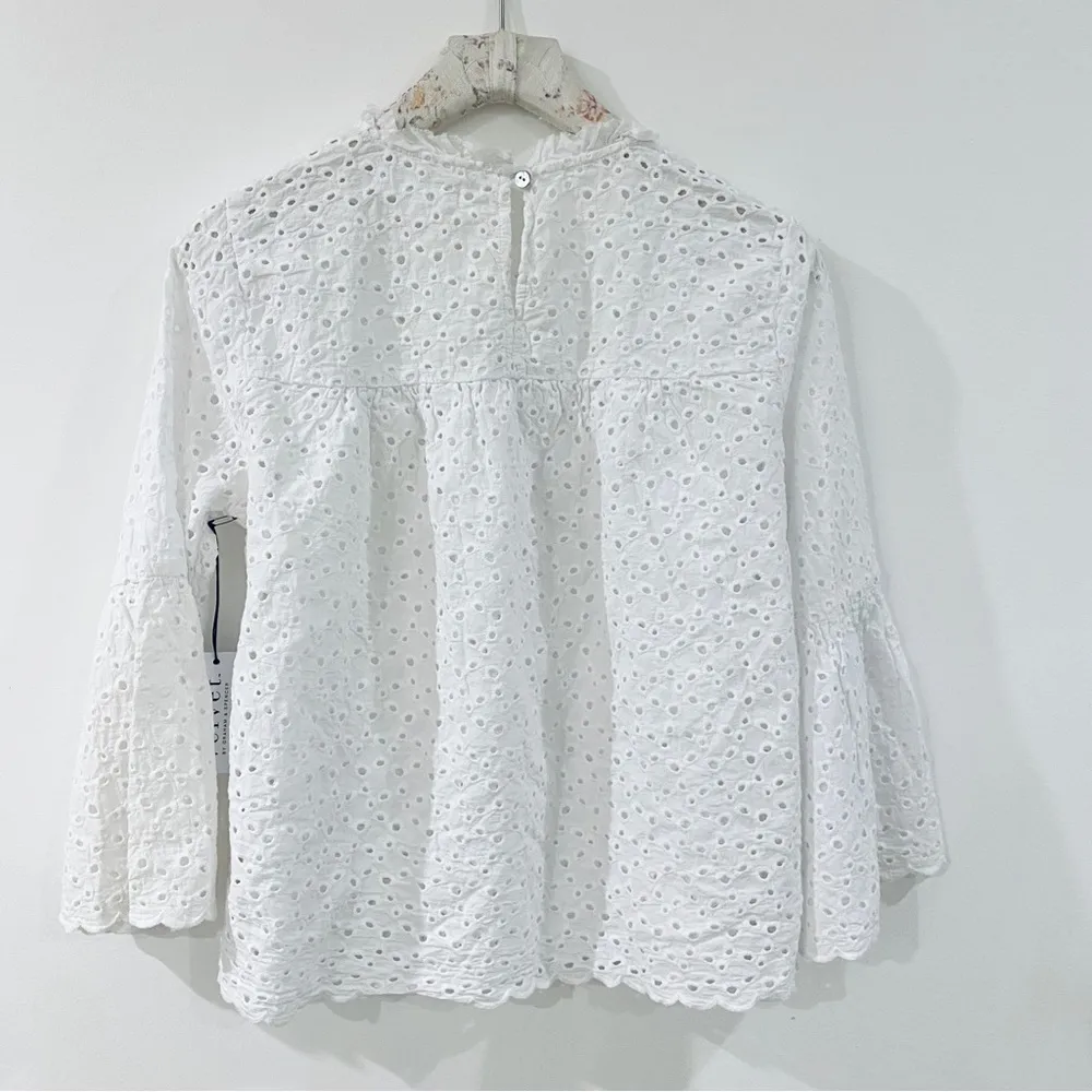 Velvet by Graham Spencer 100% cotton eyelet blouse w/ flare exaggerated sleeves White Size XS - Image 6