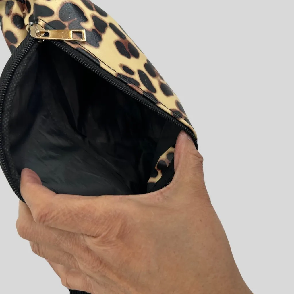 Leopard Print Adjustable Waist Fanny Pack With Zipper Closure & Black Strap - Image 3