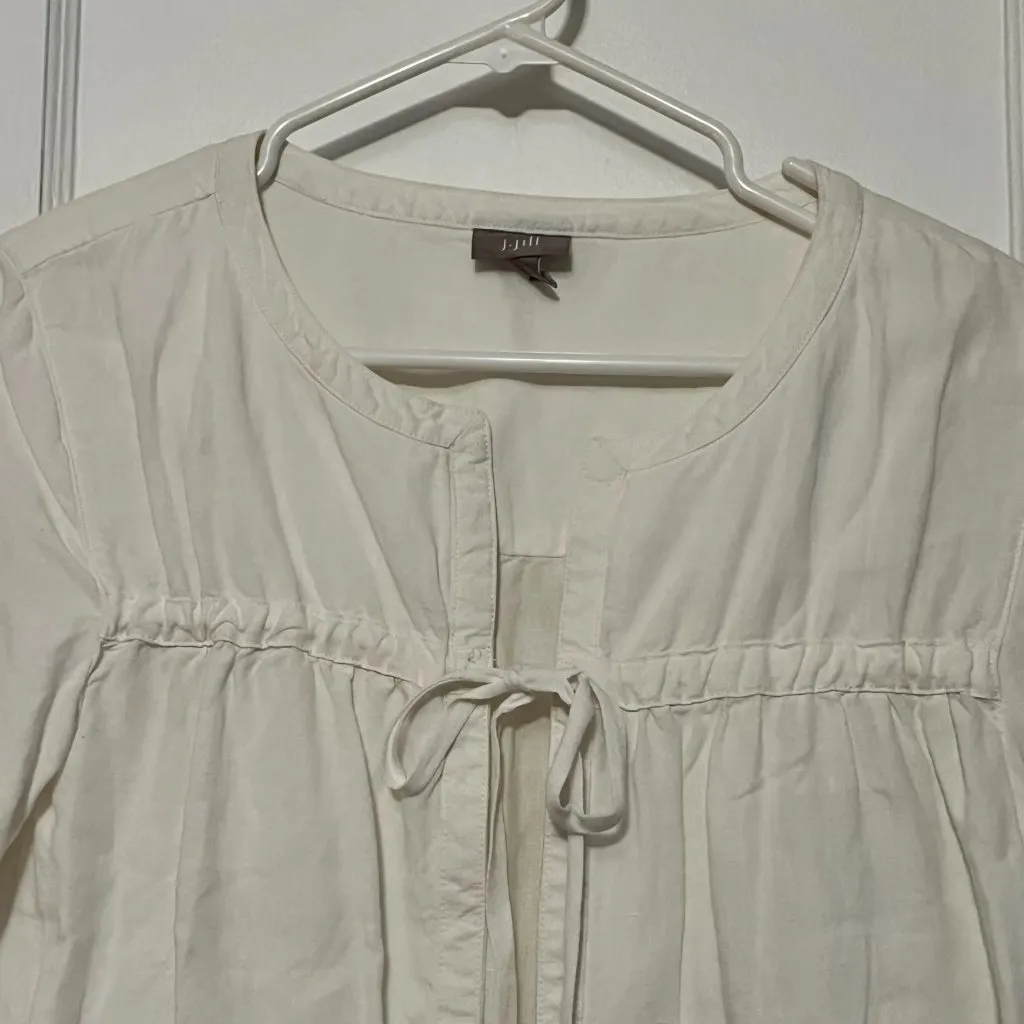 J Jill 100% linen open tie front cardigan size XS pockets peasant boho neutral White - Image 5