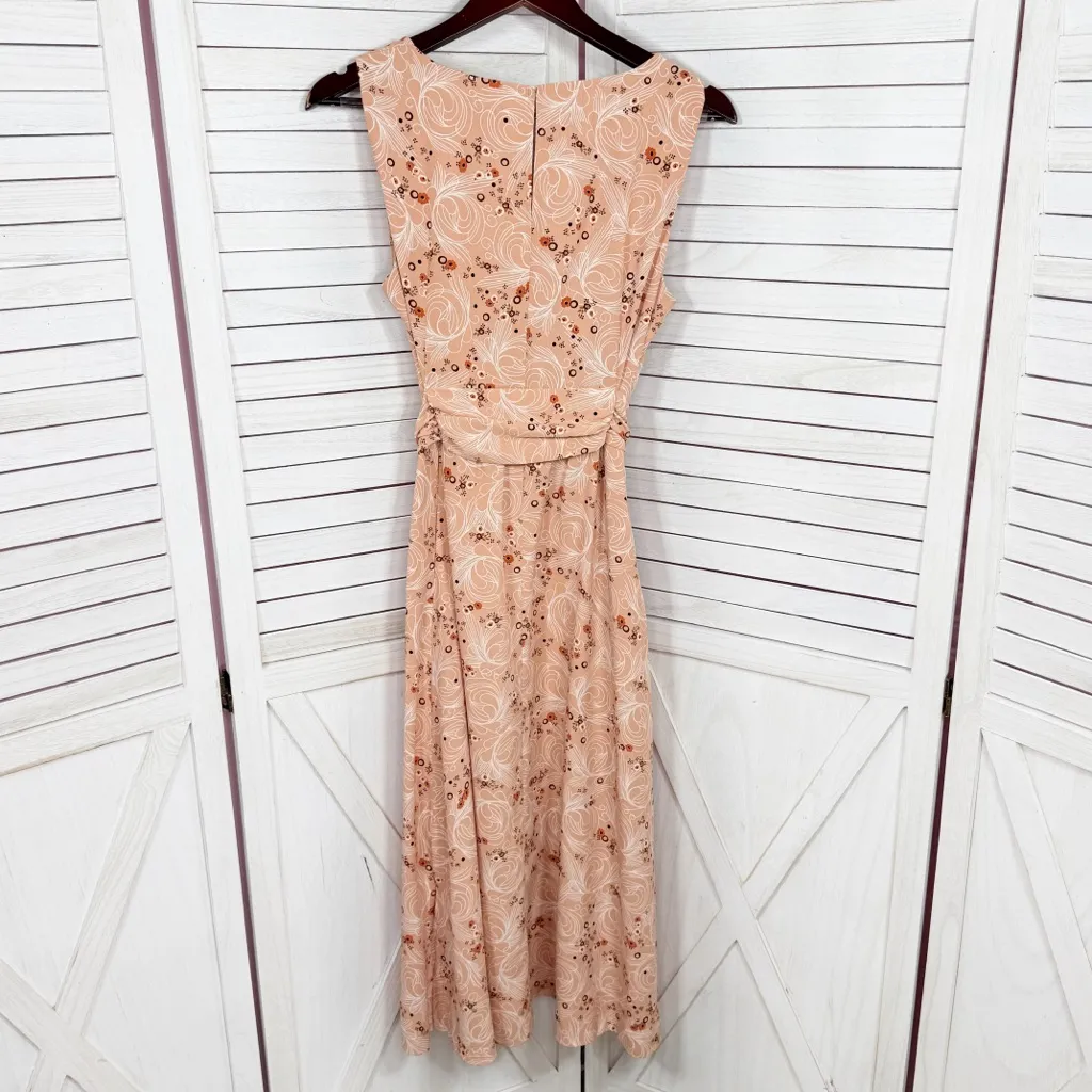 Anne Klein Floral Printed Sash Waist Sleeveless Midi Dress Peach Medium - Image 10