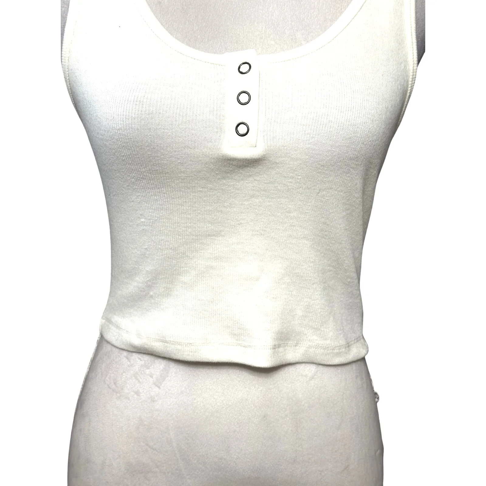 BP. Henley Crop Tank 3-Snap Button Ribbed Knit Fabric Sleeveless White S NWOT - Image 4