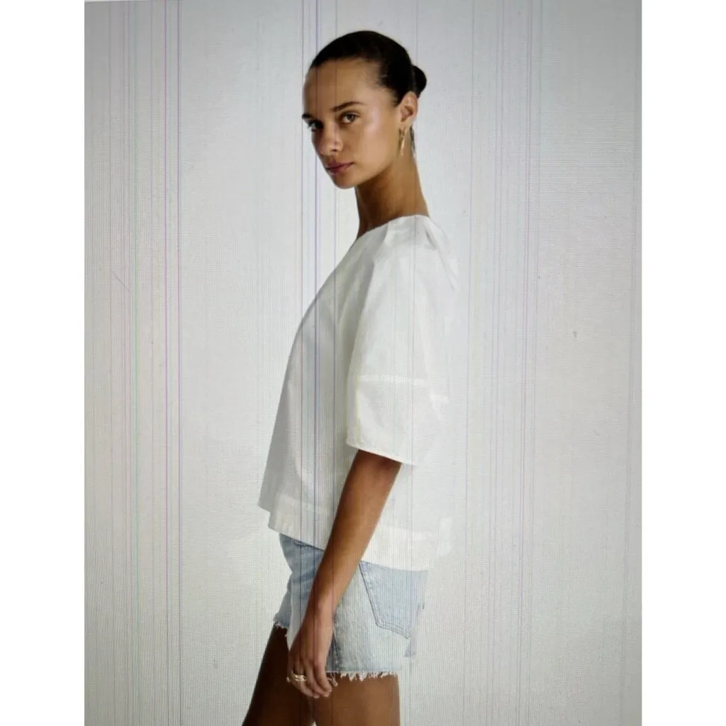 Madewell $98 Womens Short Sleeve Poplin Lace Up Top in White Size XXS #NW070 - Image 2