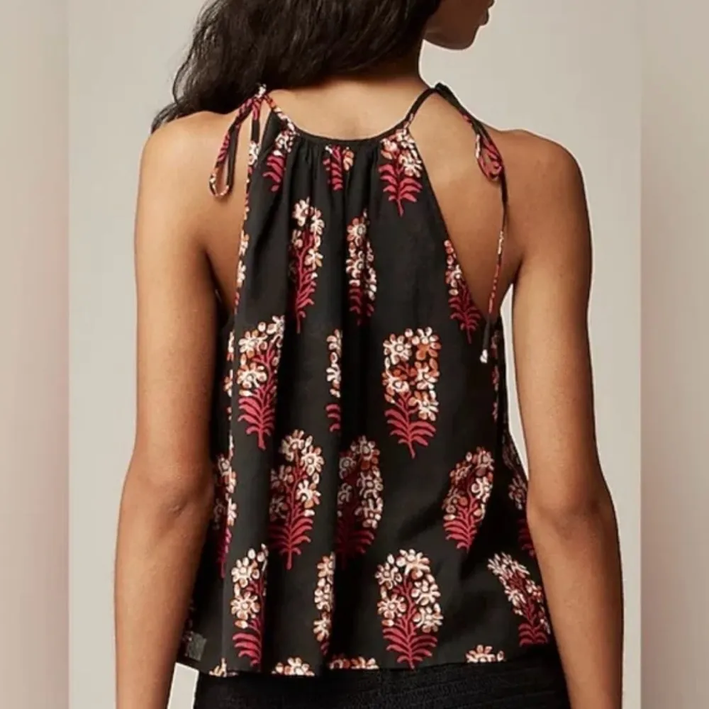 NWT, Crew Tie-shoulder Tank Top in Cocoa Block-Print Cotton Voile Top, Sz S - Image 2