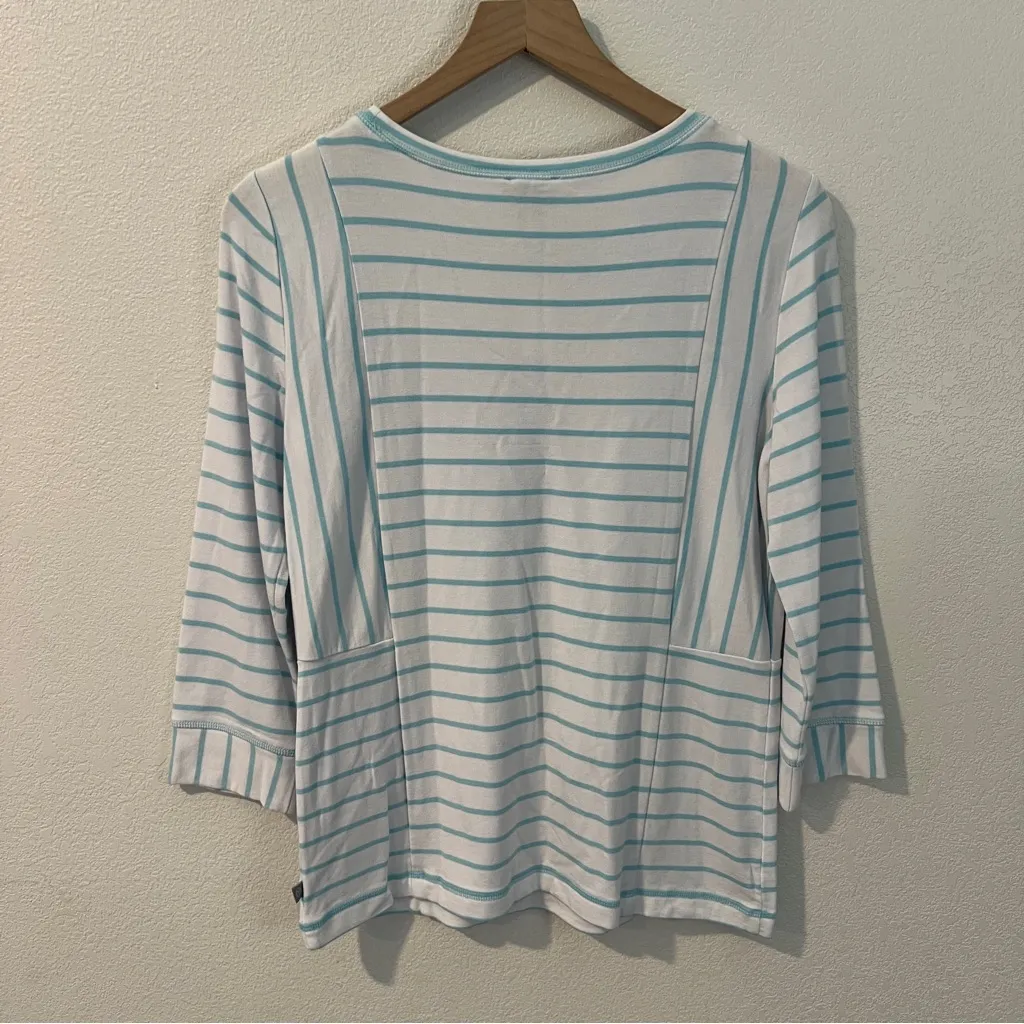 T by Talbots Super Soft Aqua Blue and White 3/4 Sleeve Tee‎ NWT Size XS - Image 4