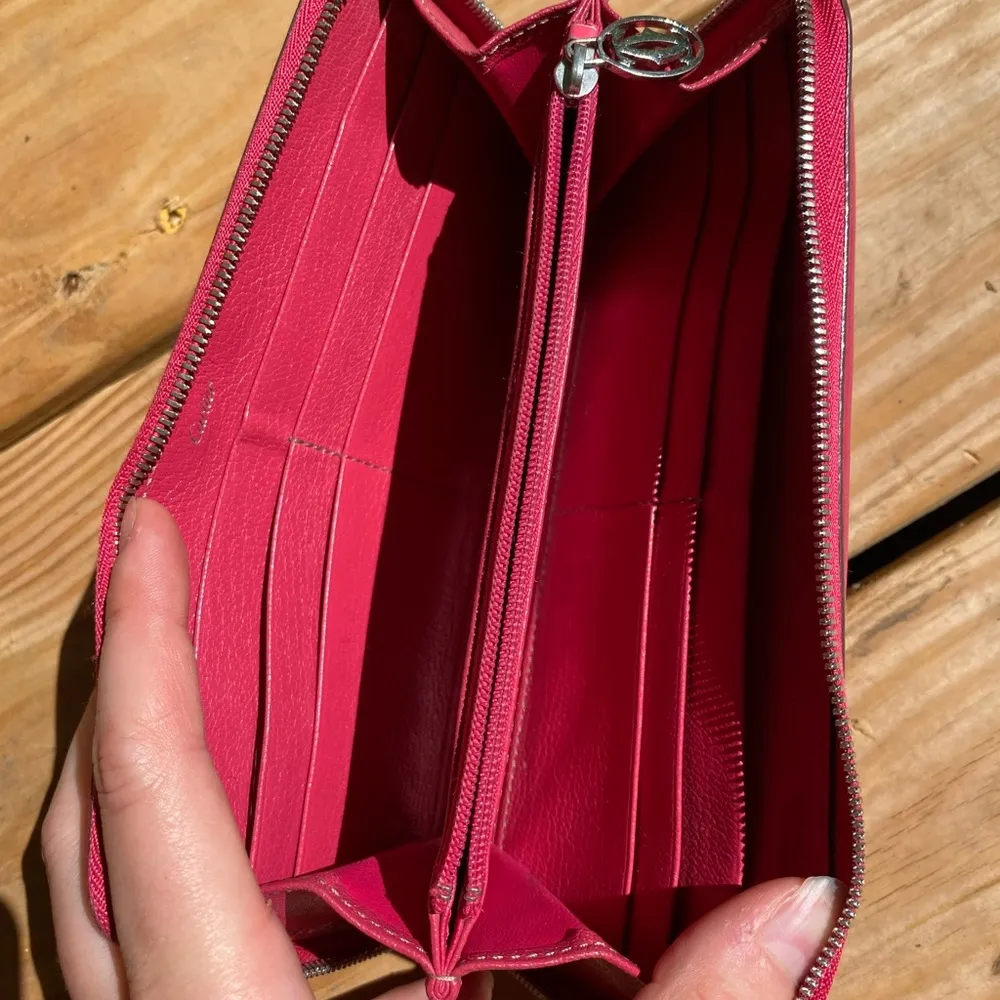 Authentic Cartier zip around long wallet red silver leather luxury - Image 7