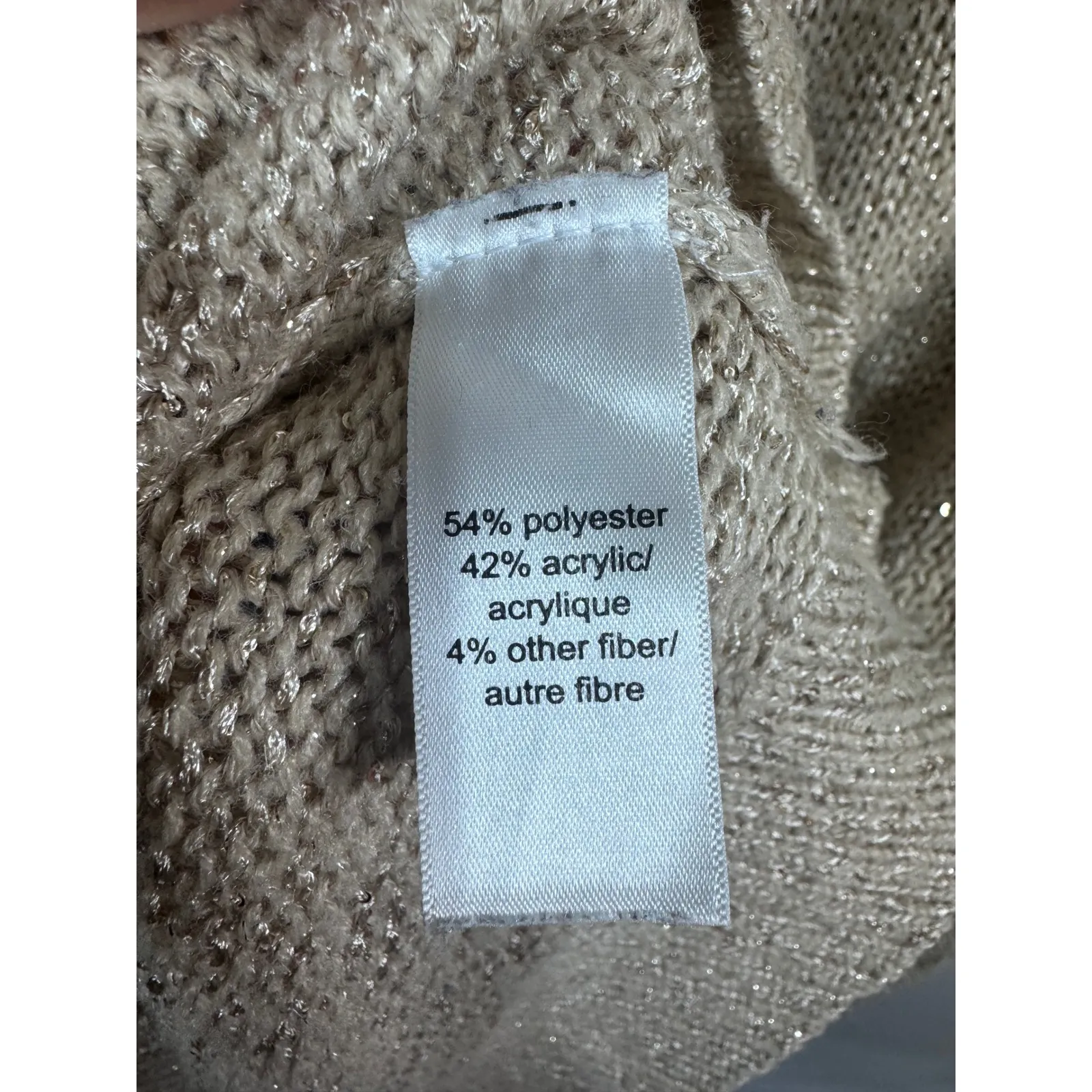 Maurices Womens Knit Sweater Beige Open Weave Sequin Long Sleeve Crew Neck 3X - Image 4