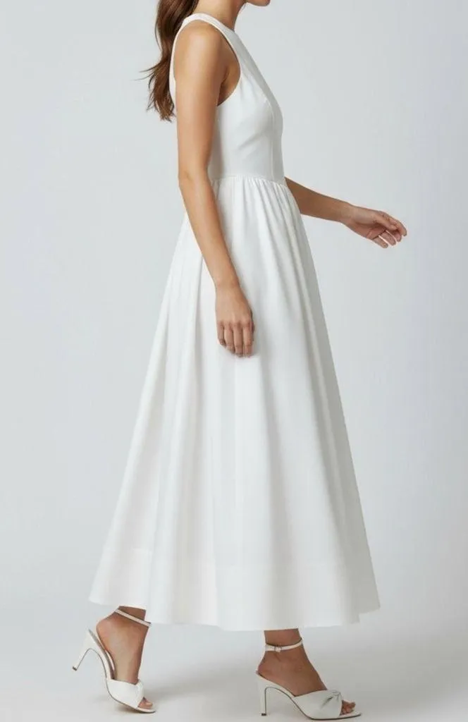 BHLDN High Neck Satin Duchess A-Line Midi Dress, Ivory, Small - Image 5