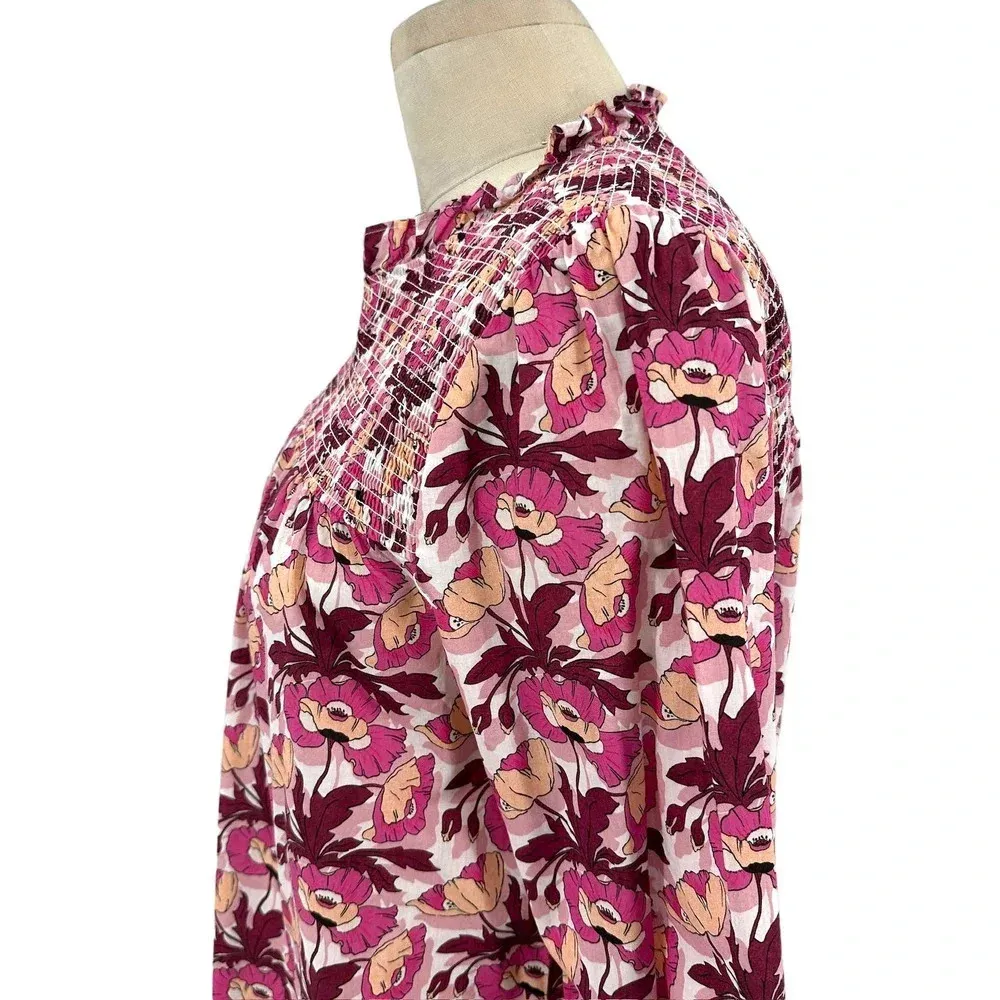 J. Crew Smocked Button-Back top Liberty Butterfield Poppy Organic Cotton‎ Small - Image 7