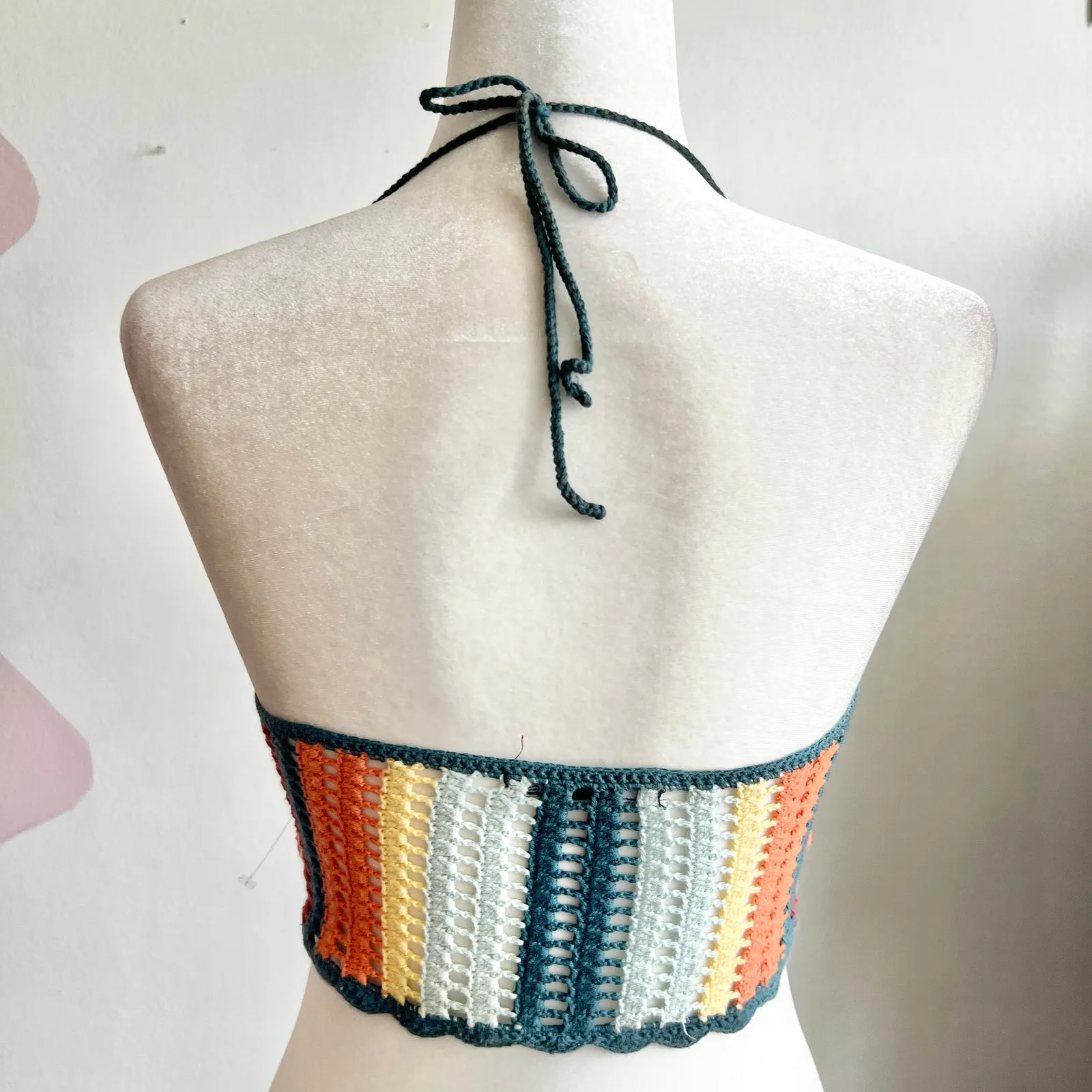Rainbow Crochet Crop Top, Vintage Boho Y2K Festival‎ Indie Retro Small - Image 3