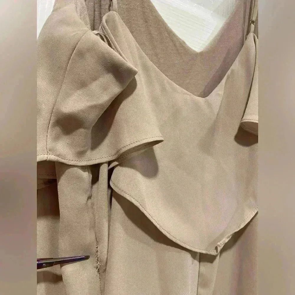 Pretty by Rory Mauve Flutter Top Spaghetti Strap Flowy Back Slit Dress Size S Pink - Image 7