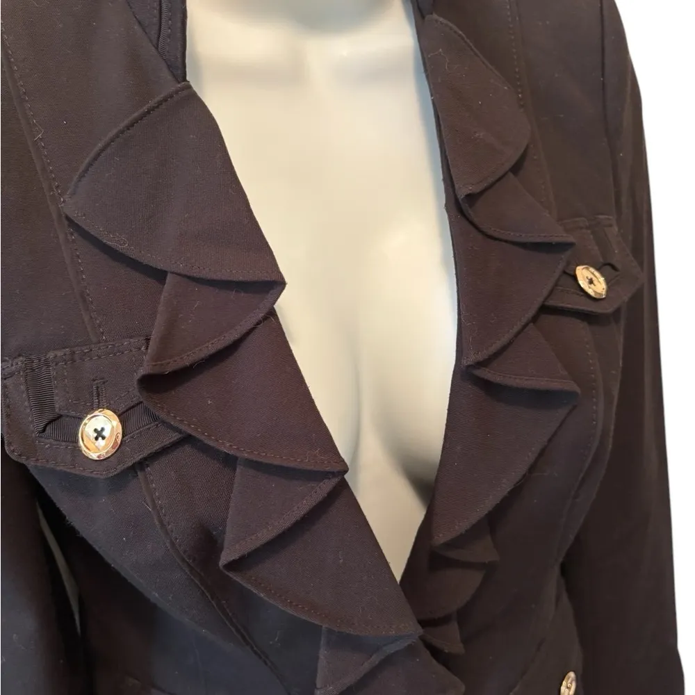 WHBM Black Ruffle Elegant One Button Blazer Sz 00 Tailored Fit Pockets Business - Image 5