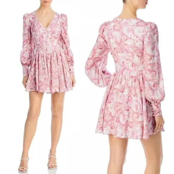 NWT Bardot Zelina Long Sleeve Mini Dress Corset Bodice Pink Floral Size 4 NEW - Image 16