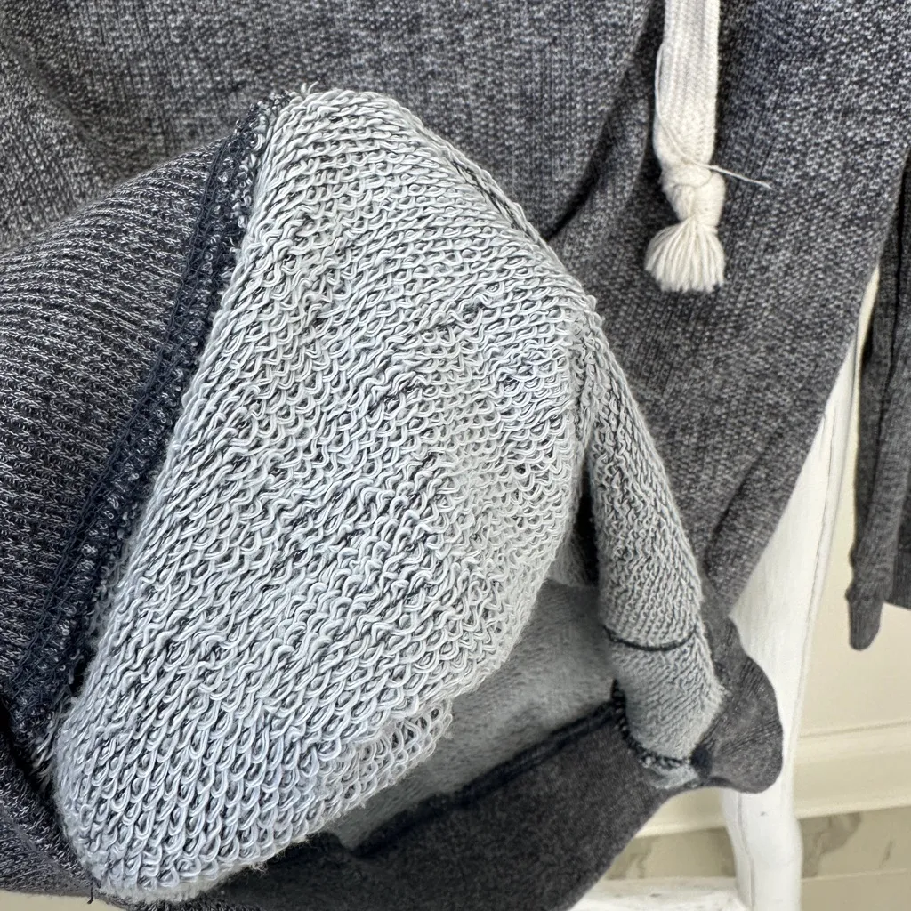 Ocean Drive Textured Hoodie with Cream Drawstrings Blue Grey Color Size Small - Image 6