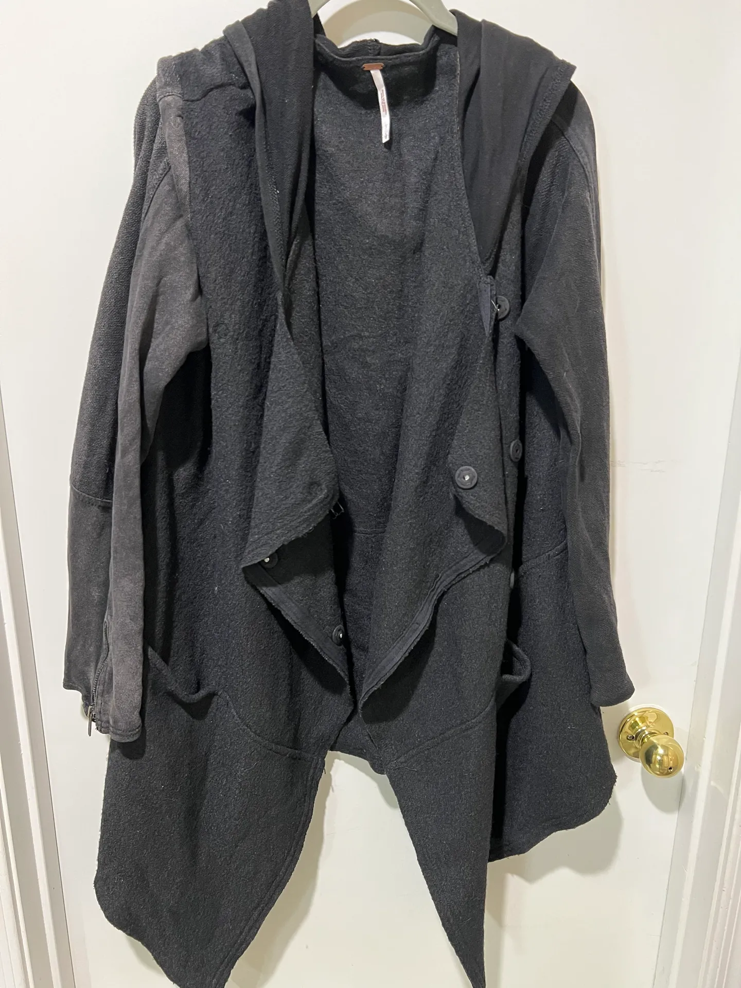 Wool Blend Hood Asymetric Black Jacket Sz L - Image 3