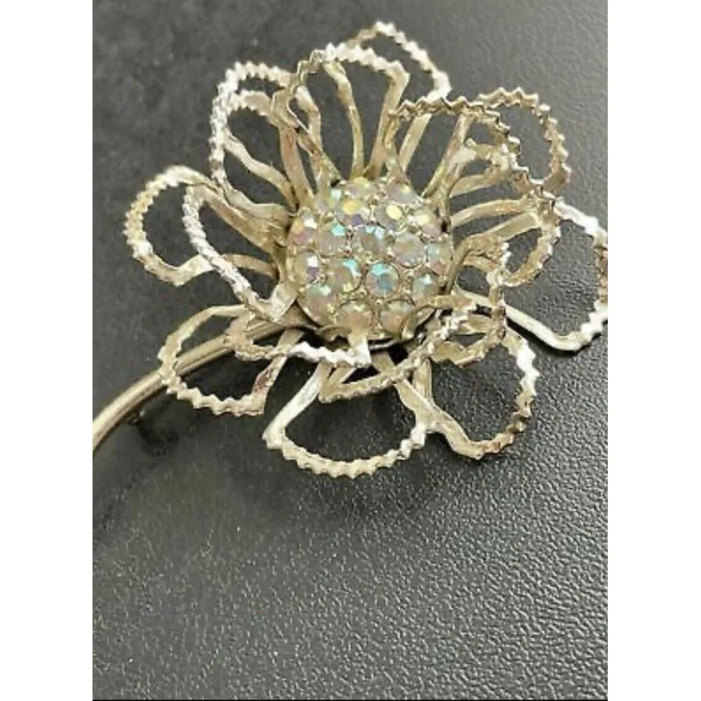 Vintage Huge Sarah Coventry‎ Gold Daisy Whimsical Flower AB Rhinestones Brooch - Image 2