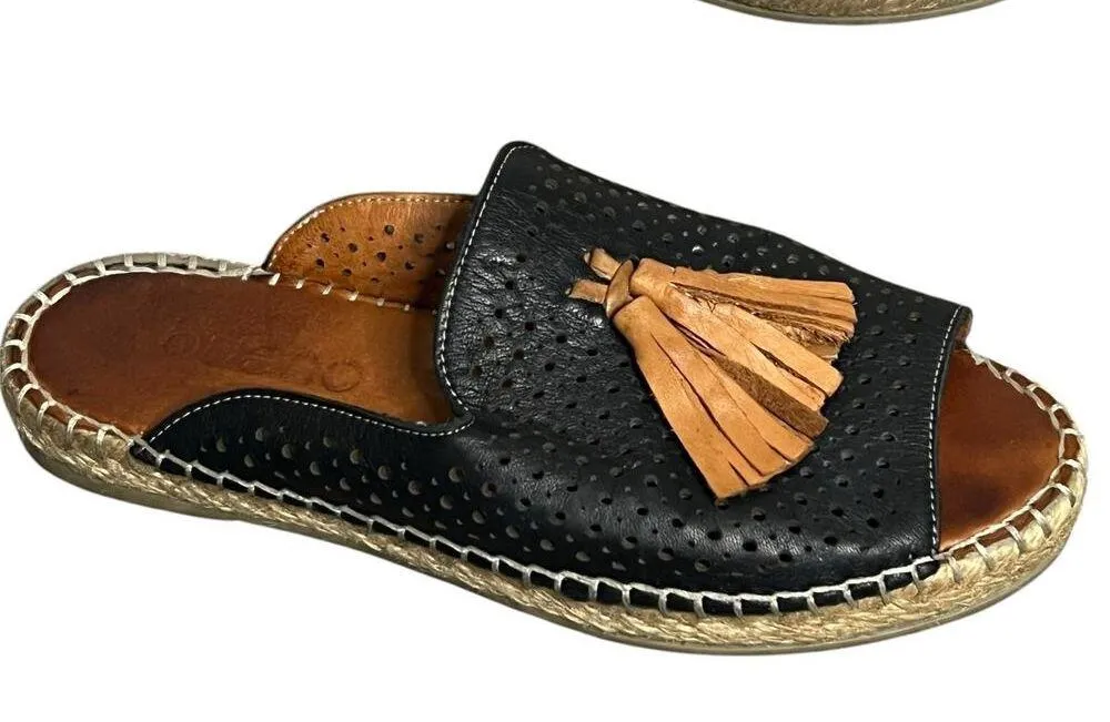 Bueno Navar Espadrille Sandals US 7 EU 37 Black Leather Tasseled Comfort Shoes - Image 4