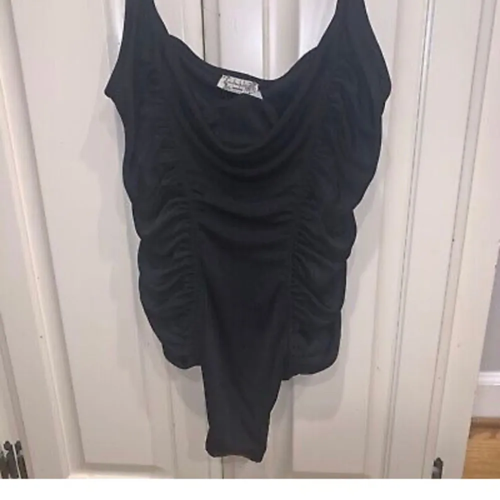 Black intimately free people body suit drappy cowl neck NWOT boho spring ruched - Image 2