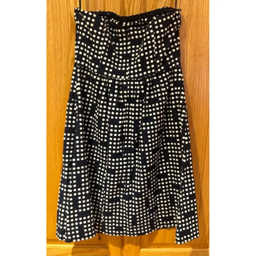 GAP Strapless Lined Cotton/Linen Navy Blue‎ & White Polka Dot Mini Dress Size 0 - Image 6