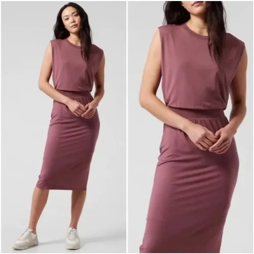 Athleta Santorini Cinch Dress Tawny Rose Pink Jersey Knit Stretch #798366 Size M - Image 2