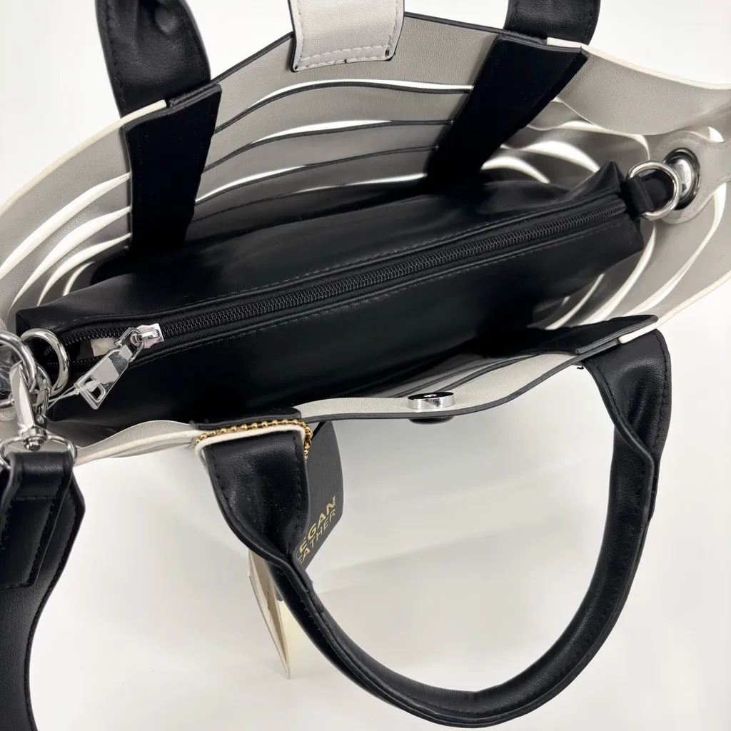 Madison West Tote Bag Black White Inner Pouch NWT - Image 3