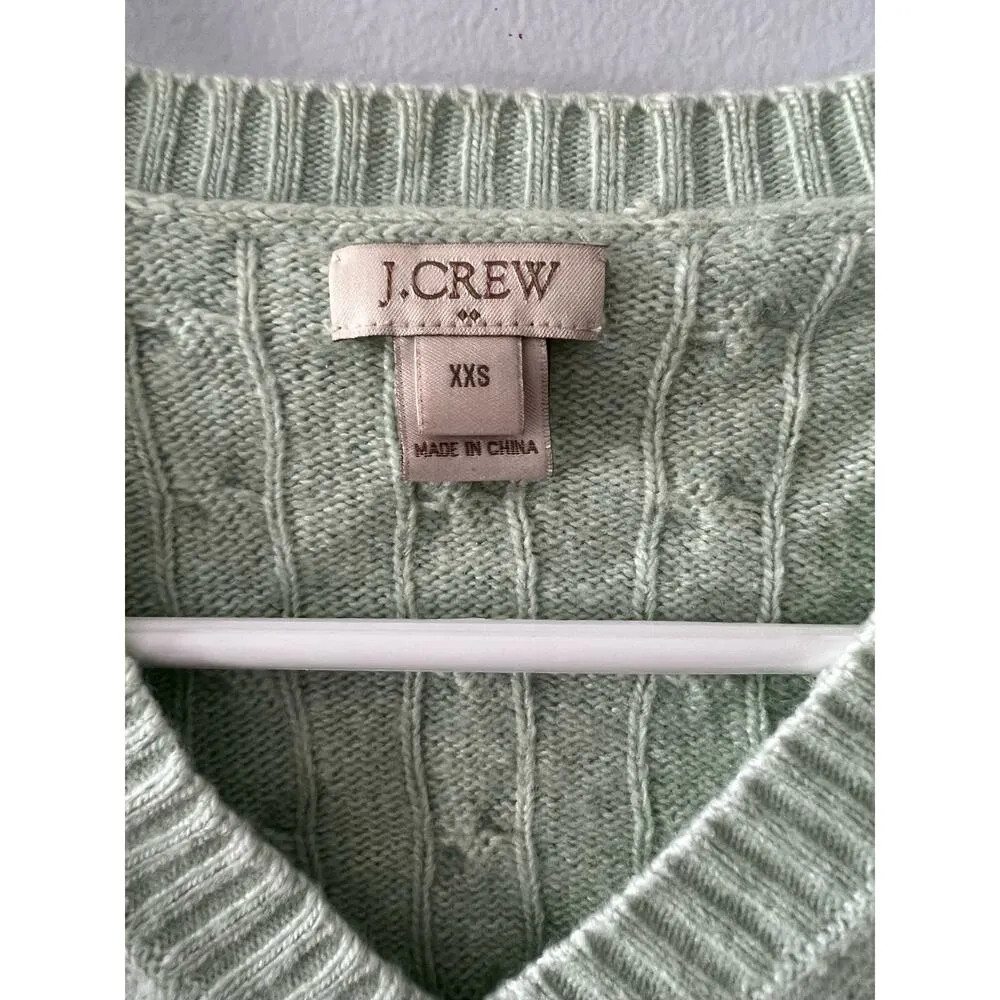 J.Crew Sweater Women's XXS Mint Green Merino Wool Cable Knit Academia Preppy - Image 2