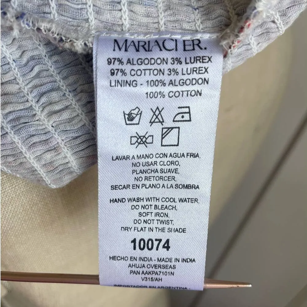 Maria Cher Selva Silver & Blue Floral Print Midi Dress Smocked Halter Small - Image 11