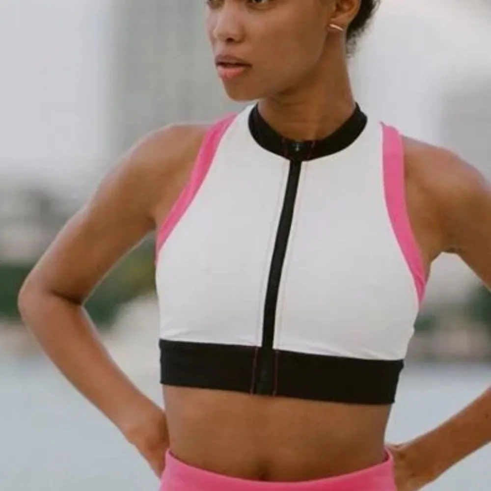 Solid & Stripe Sport Women’s S Trek High Neck Zip Front Sports Bra White Sporty - Image 1