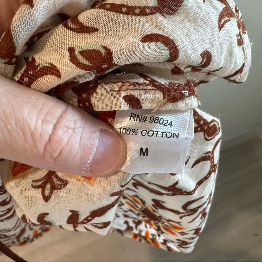 House of Harlow 1960 Mixed Floral Print Puff Sleeve Peasant Blouse Size Medium Orange - Image 5