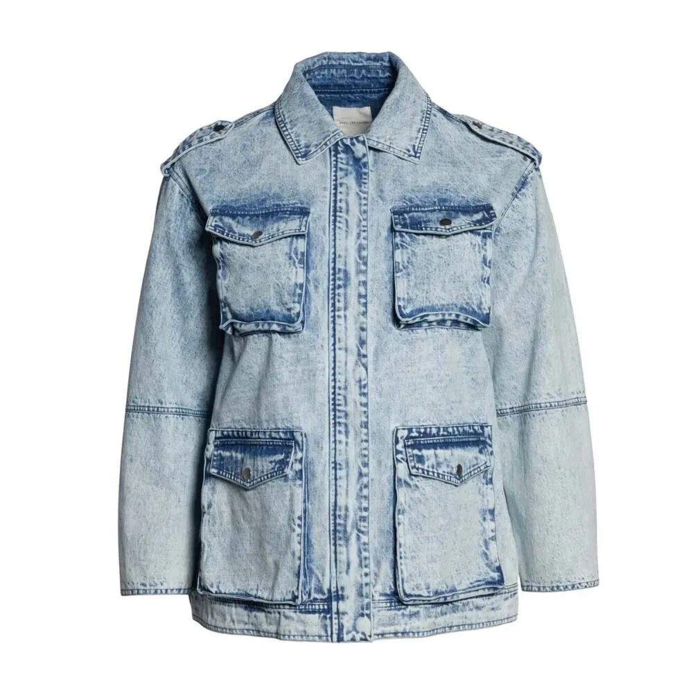 Avec Les Filles Acid Wash Denim Utility Jacket Size Medium Safari Style - Image 3