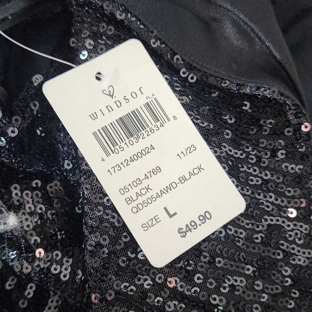 Windsor  Black Sequin One Shoulder Bodycon Mini Dress with Cutout NWT Size Large - Image 6