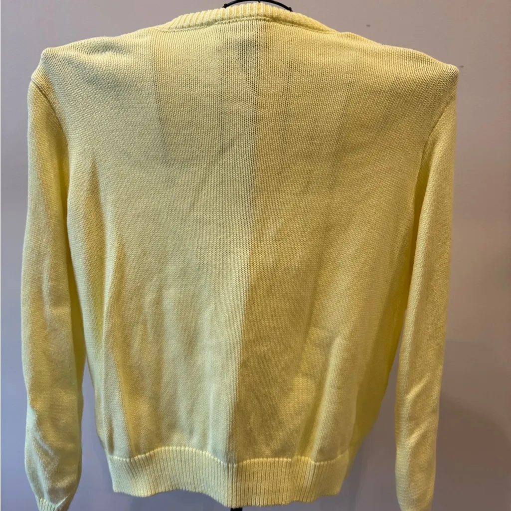 Christian Siriano C Wonder Yellow Knit Sweater White Flowers Cotton Size Large - Image 5