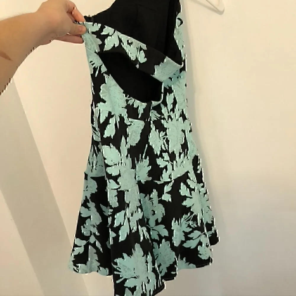 PARKER Leona Dress Aqua Blue Black Jacquard Textured Floral Halter Cutout Back S - Image 9