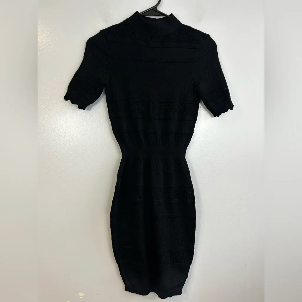 Zara Knit Black Short Sleeve Mock Neck Bodycon Sheath Mini Dress Size Small - Image 2