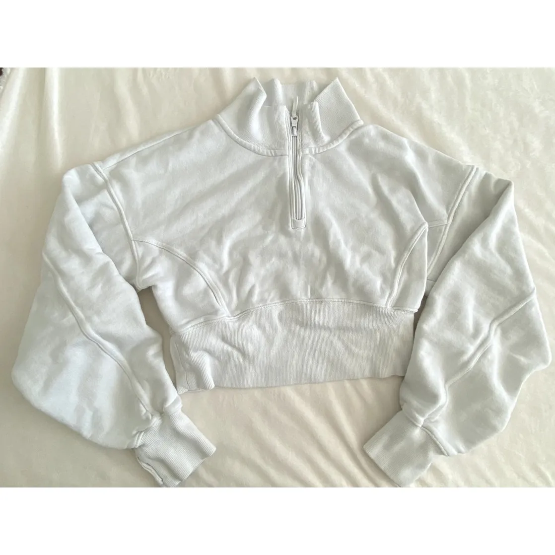 Offline by Aerie Throw-Back Corset Cropped 1/4 Zip White Size Medium - Image 2