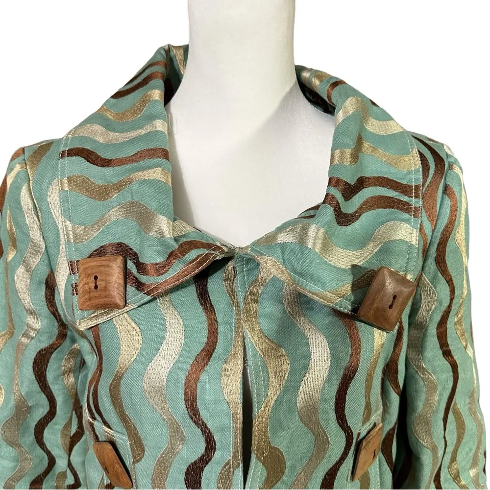 Boho Chic Turquoise Embroidered Jacket Sz 6 Green - Image 3