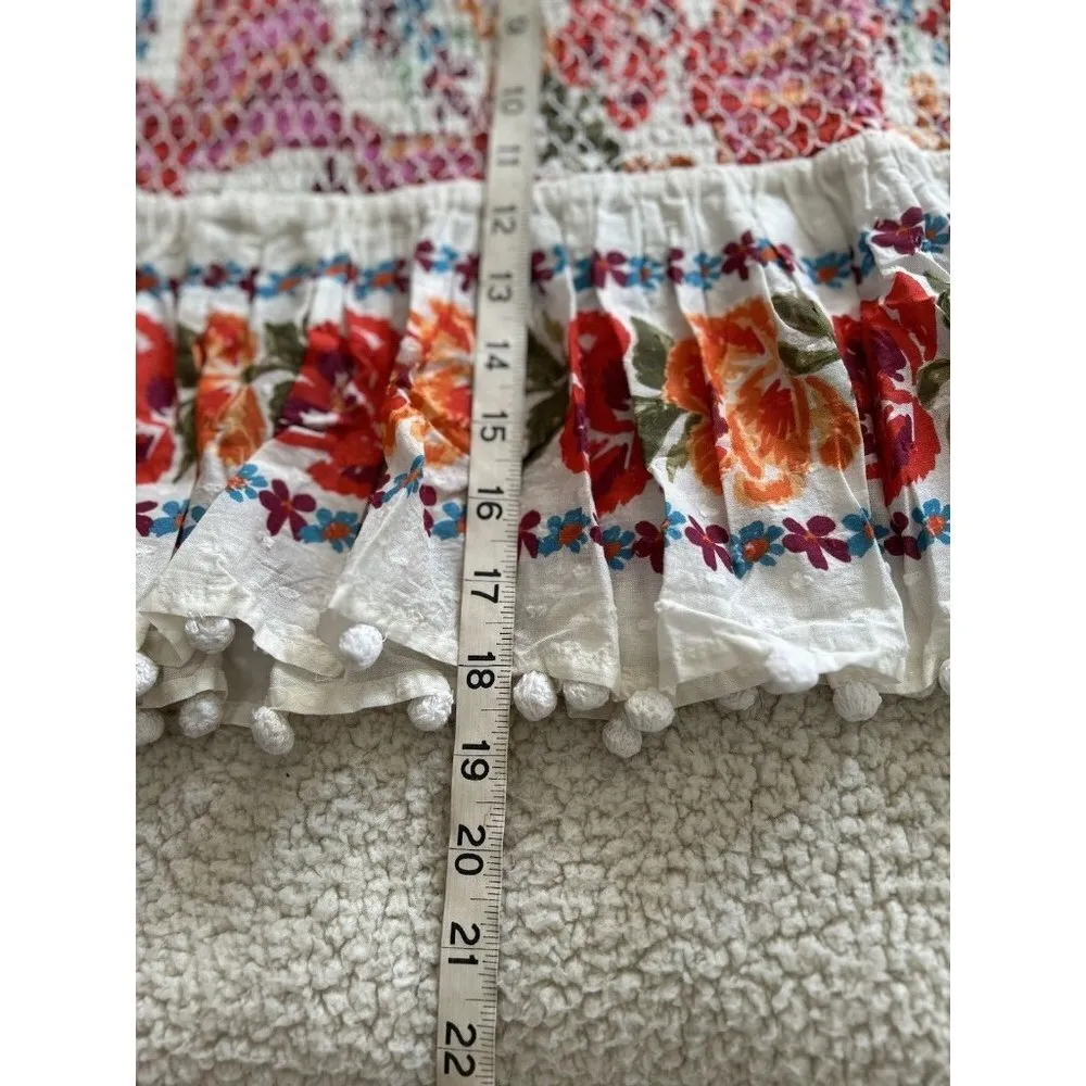 Farm Rio Womens Spring Bananas Smocked Mini Skirt Floral Pom Pom Trim Size M - Image 11