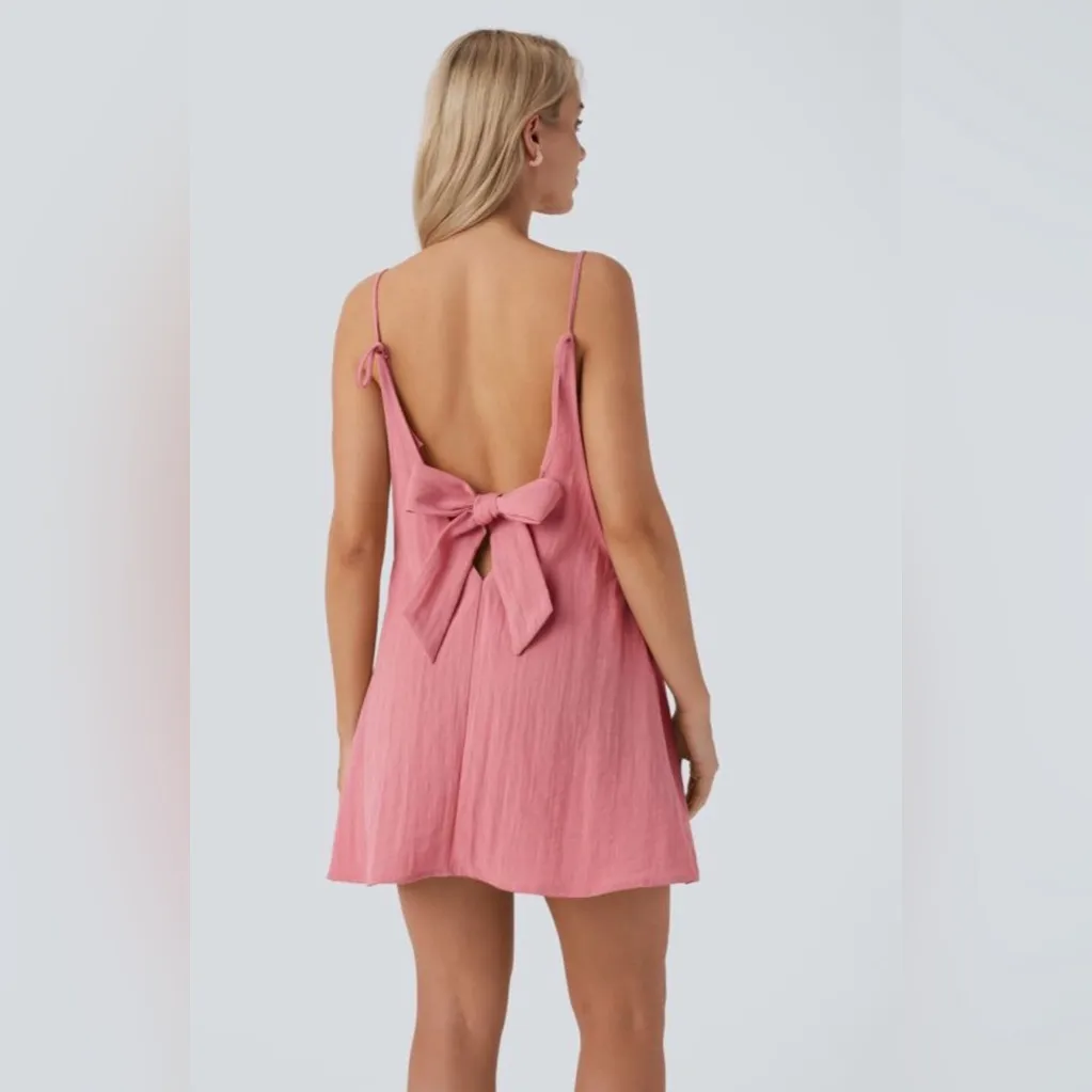 Halara V Neck Tie Pocket Mini Linen-Feel Dress - Image 2