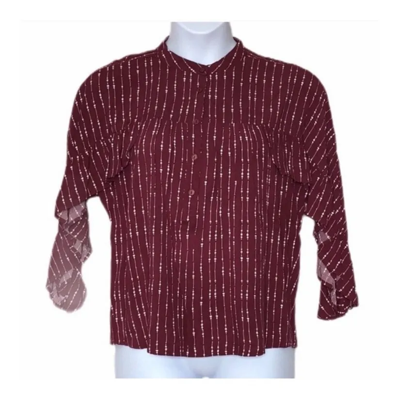 NWT Velvet Heart Mandy Blouse – Boho Ruffle Sleeve | Size M | Burgundy Red - Image 9