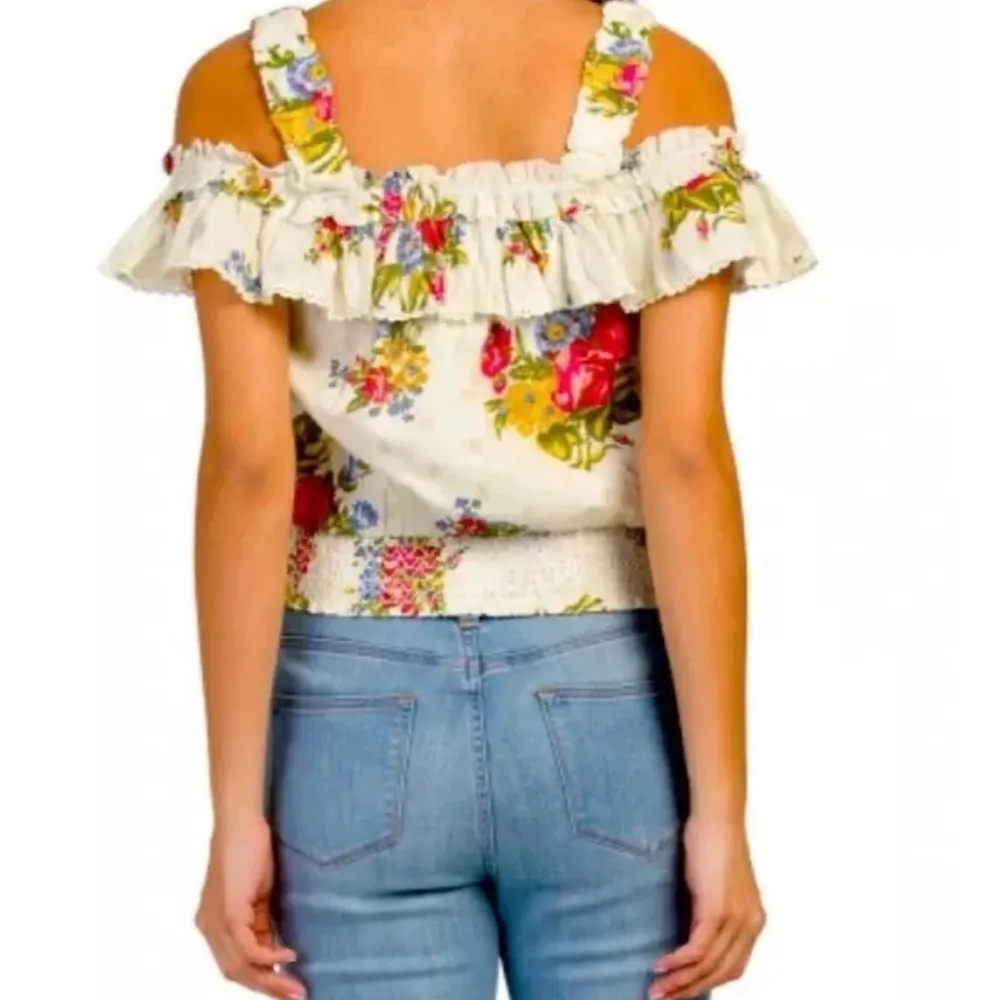 House of Harlow 1960 Helena Crop Top, Ivory Smocked, Ruffled Size M EXCELLENT! - Image 2