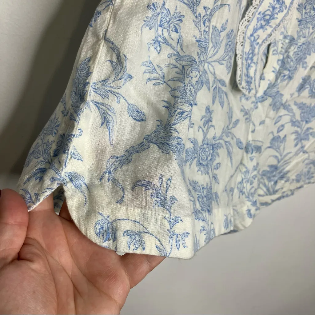 Laura Ashley 100% linen shorts tie blue floral pattern women’s size large preppy - Image 5