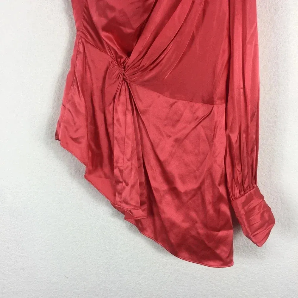 NWT Cinq A Sept Stace Coral Pink One Shoulder 100% Silk Satin Blouse Medium - Image 11