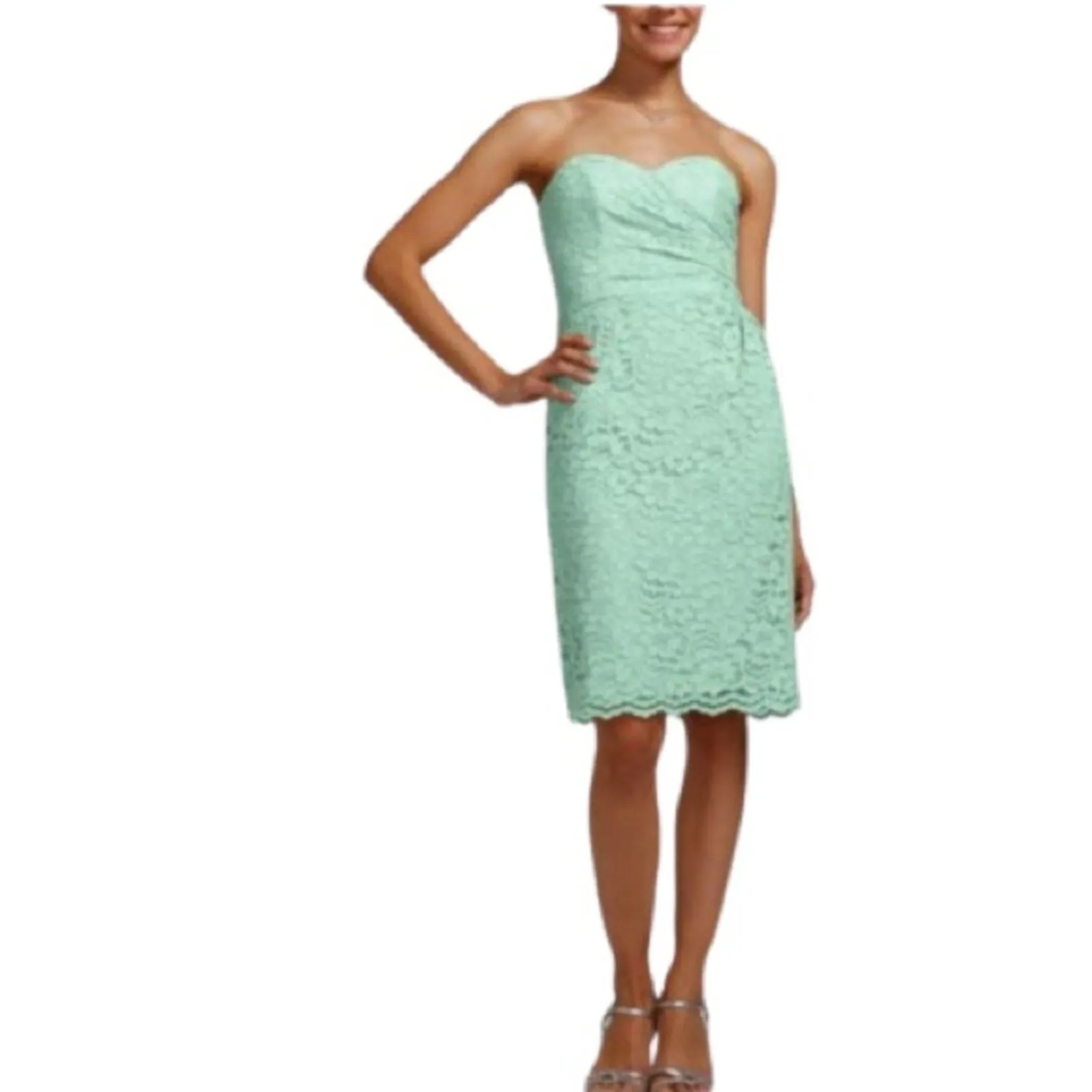 David’s Bridal Dress Mint Green Strapless Lace Gathered Cocktail Size 2 NEW - Image 15